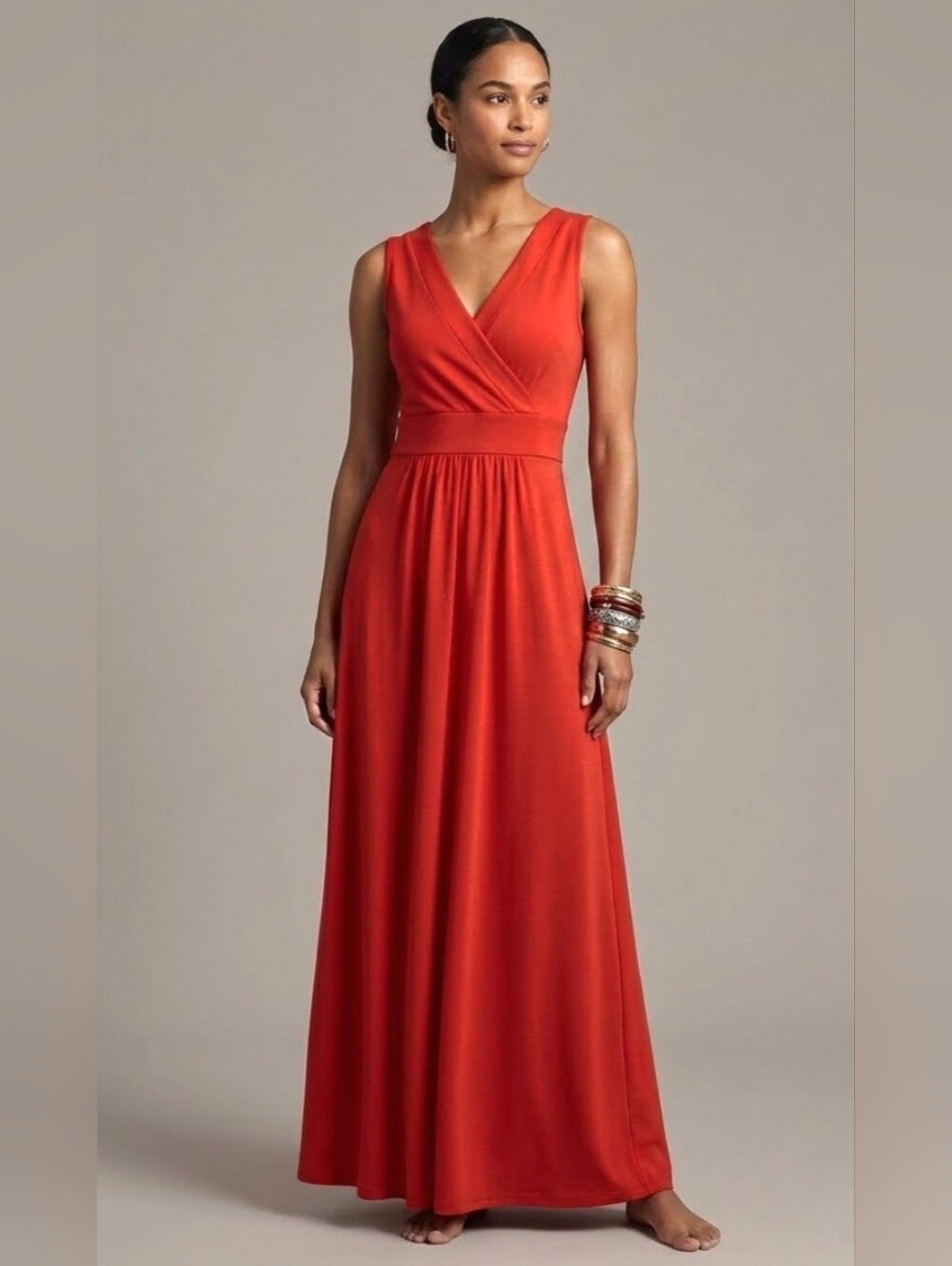 NWT NEW Lands End Sleeveless Pima Jersey Knit Maxi Dress Red Orange Punch  XS